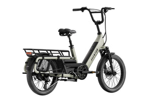 Aventon Abound LR electric cargo bike in Sage color, side view, shown with rear cargo rack and step-through frame design.