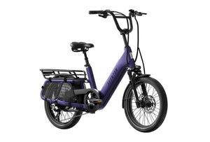 Aventon Abound SR electric cargo bike in Haze color, side view, displayed against a plain background.
