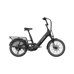 Aventon Abound SR electric cargo bike in Stealth color, side view, shown with rear cargo rack and step-through frame design.
