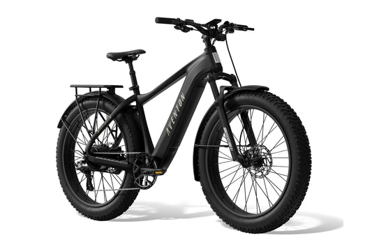 Aventon Aventure 3 electric bike, step-over frame, Stealth color, side view, displayed on a white background