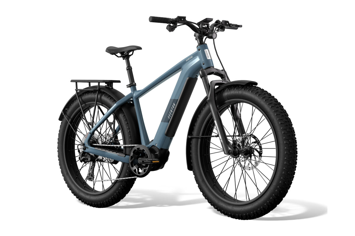 Aventon Aventure M electric bike in Pacific blue, side view, displayed on a white background