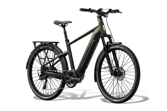 Aventon Level 4 ADV electric bike, step-over frame, camouflage color, side view on white background