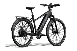 Aventon Level 4 REC electric bike, step-over frame, matte black color, side view on white background