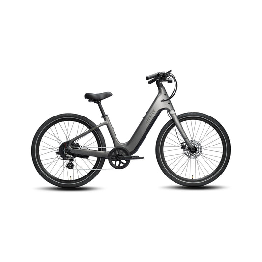 Aventon Pace 5 REC electric bike, step-thru frame in Anvil color, side view on white background