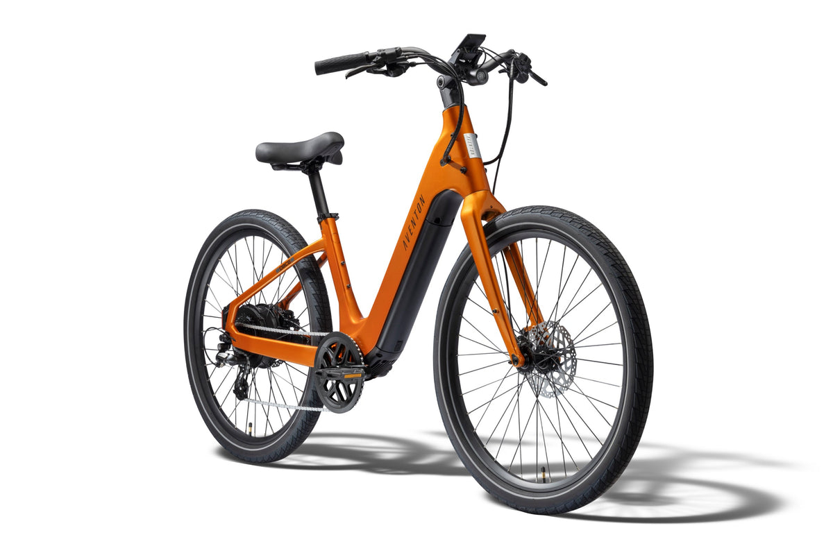 Aventon Pace 5 REC Step-Thru electric bike in Koi color, side view, featuring a low step-through frame design.