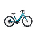 Aventon Pace 5 REC electric bike, step-thru frame, Lagoon blue color, side view on white background