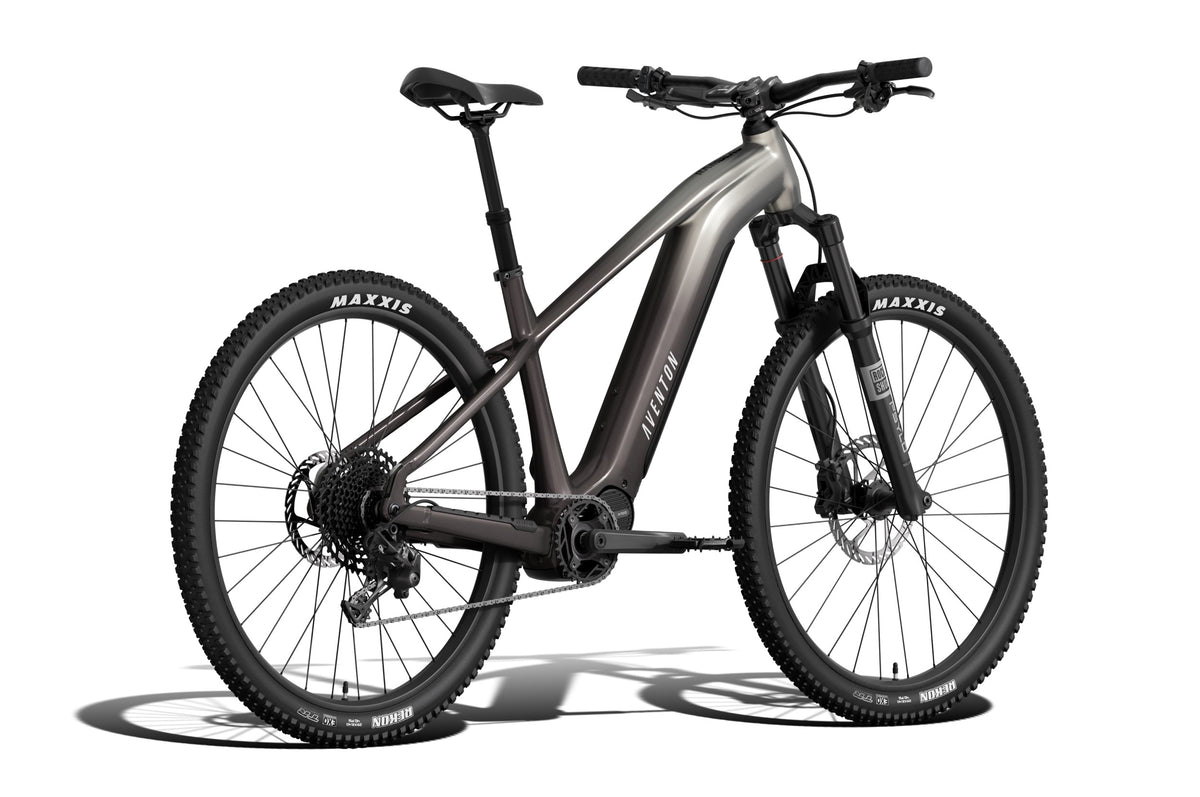 Aventon Ramblas ADV electric mountain bike in Tropos color, side view, displayed on a white background.