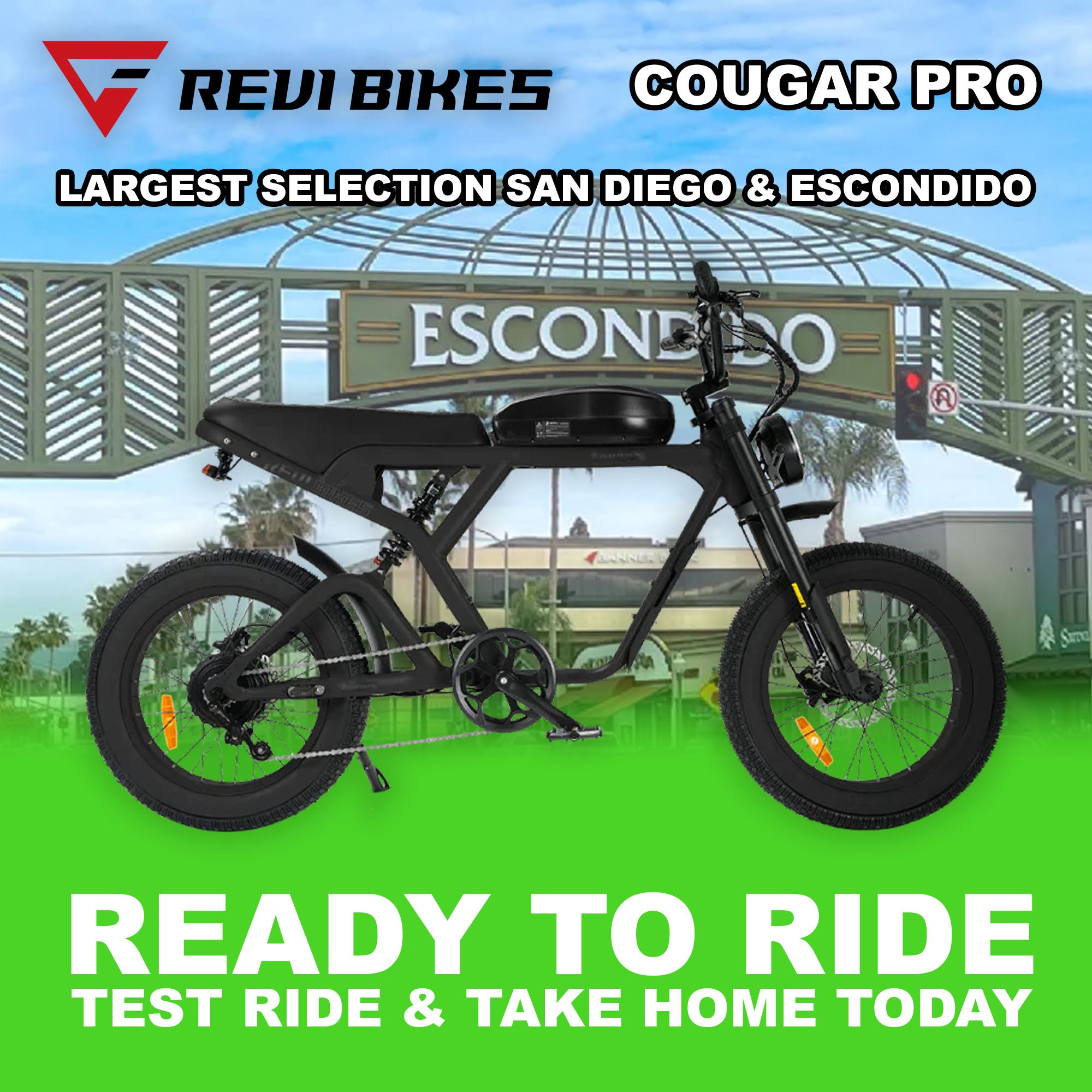 Black eMOTO eBike Revi Cougar Pro, side view, ready to ride, product image with model number 810206242360