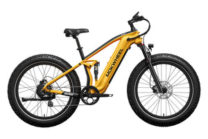 Black and yellow Mokwheel Obsidian eBike side view against a white background