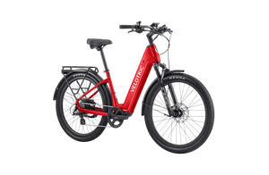 Velotric Discover 2 electric bike in Cherry Crimson color, side view, against a white background