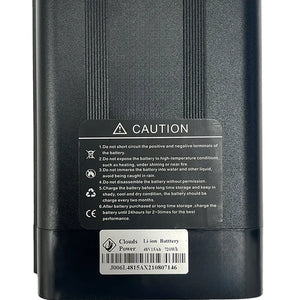 48V 15AH Silverfish battery with black and silver casing, side view showing power indicator and connector ports