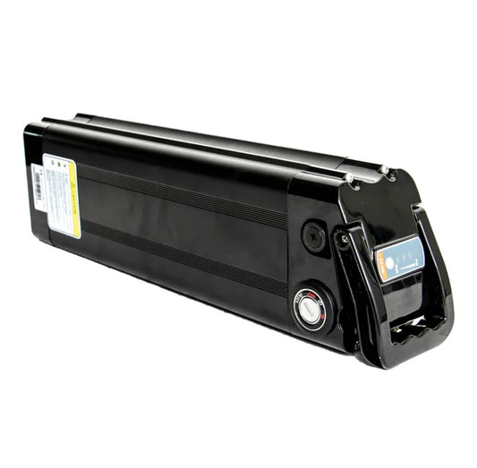 48V 21AH Silverfish battery, rectangular silver casing with black end caps, product image on white background