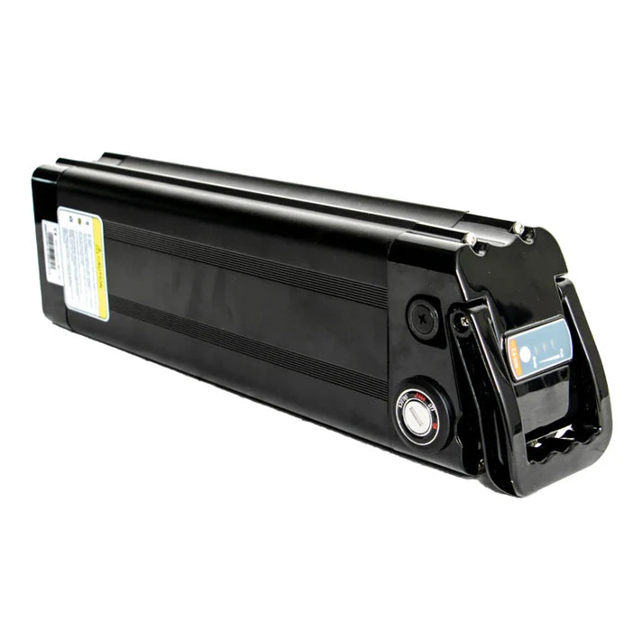 48V 21AH Silverfish battery, rectangular silver casing with black end caps, product image on white background
