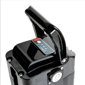 52V 17.5AH Silverfish battery, rectangular silver casing with black end caps, product displayed on a white background