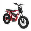 Red eBike Strike Panthro electric bicycle, side view, against a white background.