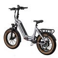 MOKWHEEL Slate 500W Step-Thru folding electric bike, 20x3 road tires, shown in side profile with compact frame and battery integrated, suitable for urban commuting.