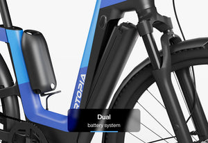 Urtopia Carbon Fusion Pro eBike in Deep Sea Blue, side view showcasing sleek carbon frame, integrated battery, and modern design features.