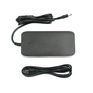 Eunorau 48V 3A fast charger with black rectangular body, cooling vents, power indicator light, and attached power cables, displayed on a white background.