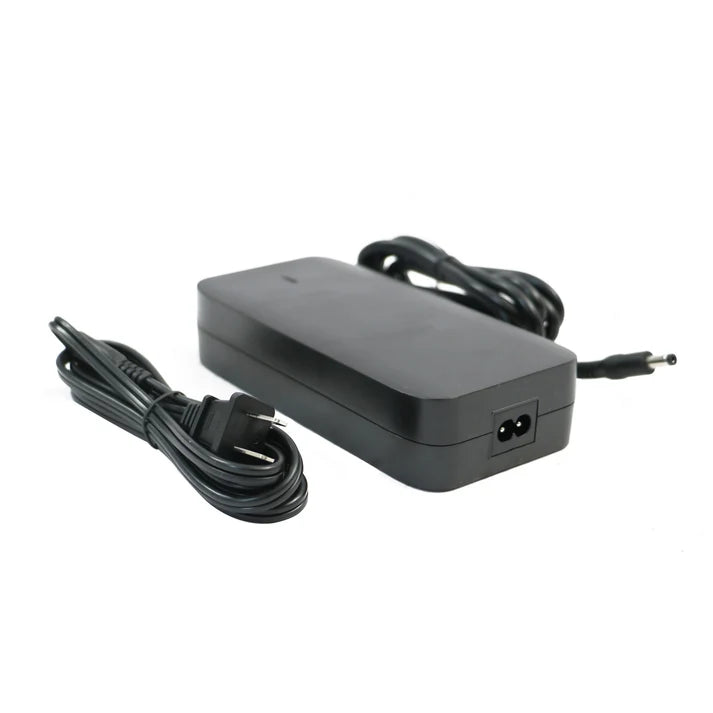 Eunorau 48V 3A fast charger with black rectangular body, cooling vents, power cord, and indicator lights shown on a white background.