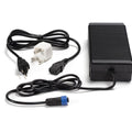 Stomp Ebox stock charger, black rectangular device with attached power cord, shown on a white background.