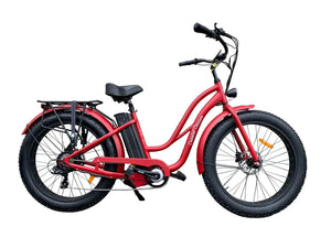 Coastal Cruiser 52v 26 Thru 750W Step Thru Ebike 26x4 Fat Tire Fat Tire Electric Beach Cruiser - Fat Tire eBike - COAST|FATT|RED|0002 eBike Super Shop