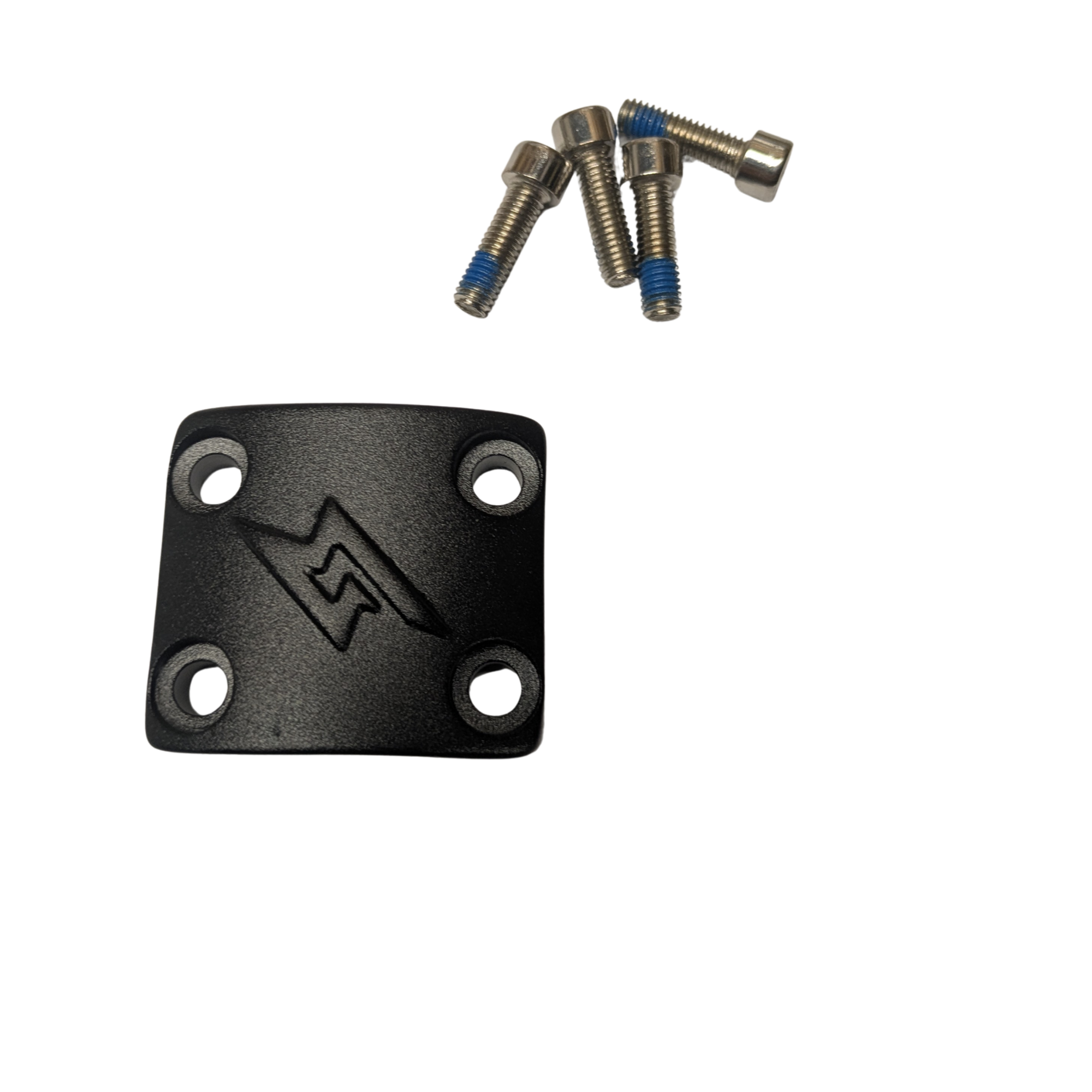 Black Super73 handlebar clamp with bolt, featuring the Super73 logo, designed for eBike handlebars, displayed against a plain background.