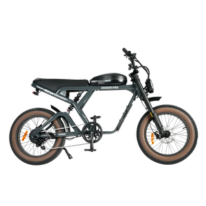 eMOTO eBike Revi Cougar Pro in anthracite grey, side view, against a plain background