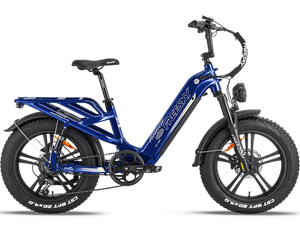 Blue Freesky Rocky Pro A-320 electric bike, side view, showcasing frame design and components