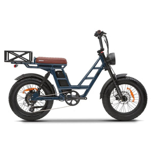 Blue Kasen Malibu eBike packaged inside a cardboard shipping box, product image showing the bike in its box.