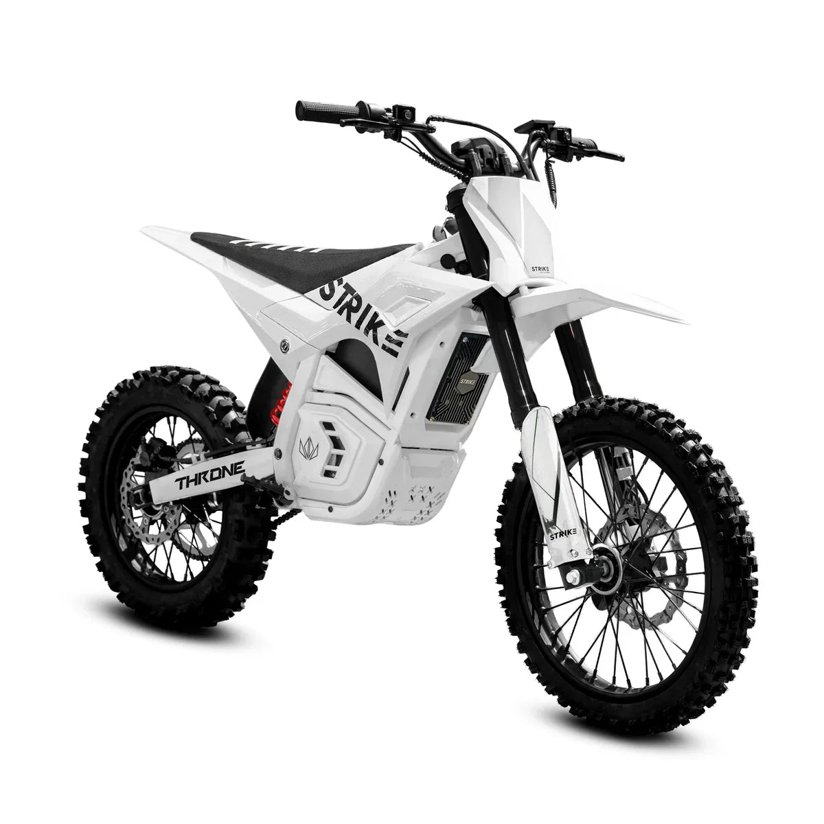 Side view of the eMOTO Strike Shadow SX 60V electric motorcycle in black, displayed against a plain background.