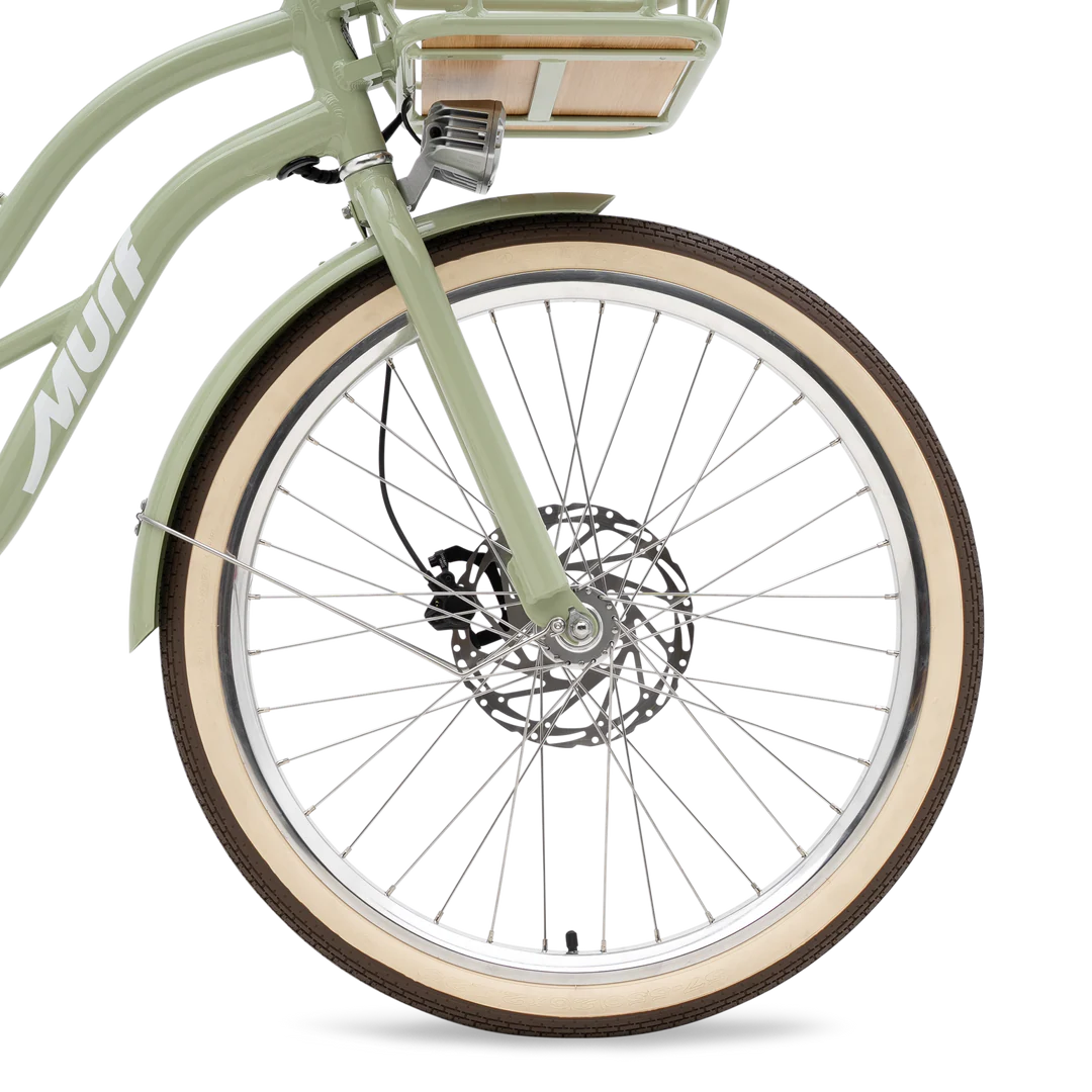 Side view of the Murf Gigi 2.0 eBike in matte black, showing its step-through frame, wide tires, and rear cargo rack against a plain background.