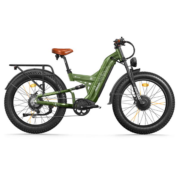 Green Freesky Warrior Pro M-530 electric bike, side view, showcasing frame design and components