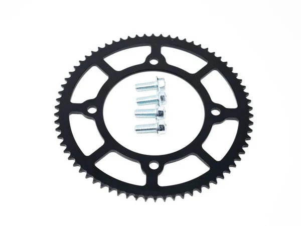 eMOTO Sprocket Ebox 1 and 2 219H pitch rear sprocket, product image showing metal sprocket with evenly spaced teeth and central mounting holes
