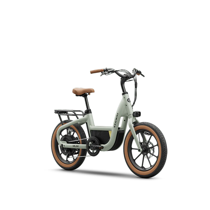 A Segway Muxi eBike in Dusty Sage color, side view, showcasing its sleek frame and modern design.