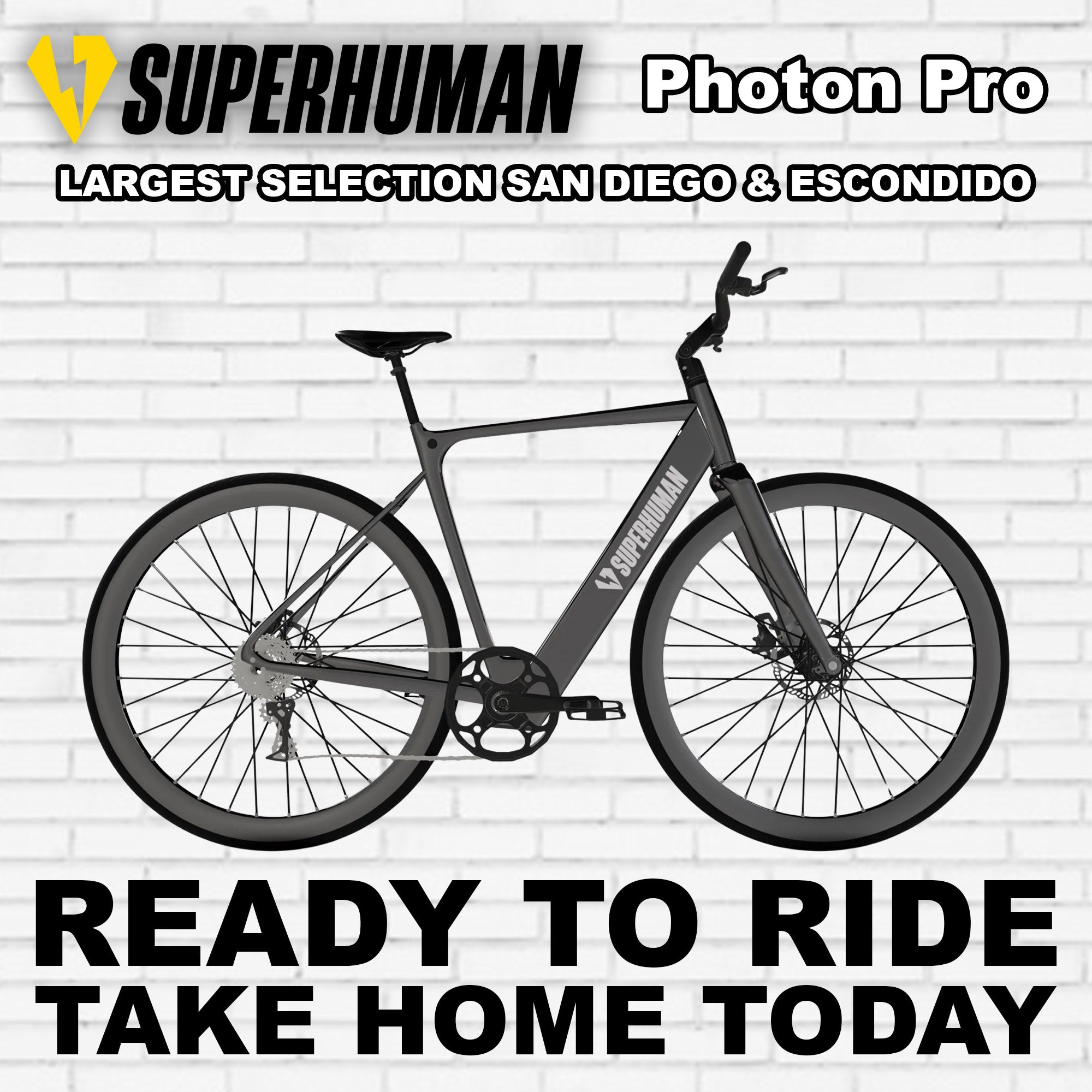 Abyss Black eBike Superhuman Photon Pro electric bicycle, side view, showcasing sleek frame and modern design