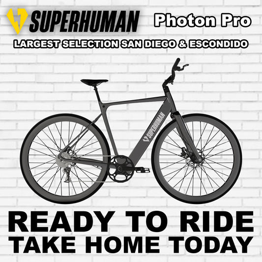 Abyss Black eBike Superhuman Photon Pro electric bicycle, side view, showcasing sleek frame and modern design
