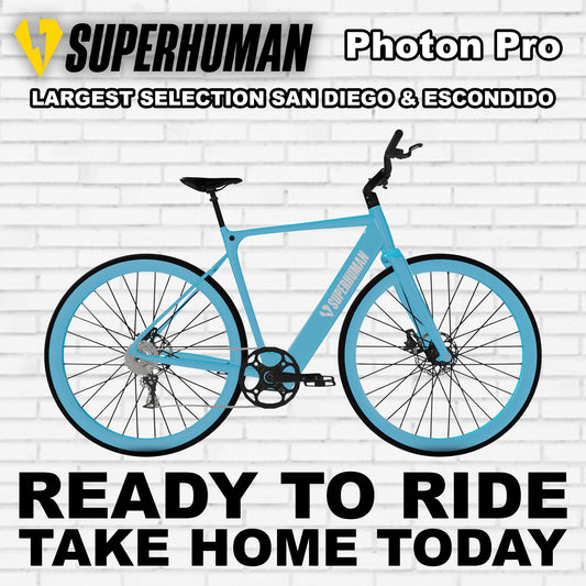 Electric bike Superhuman Photon Pro in Glacier Glow color, side view, set against a white background.