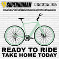 Mint green eBike Superhuman Photon Pro electric bicycle, side view, against a white background