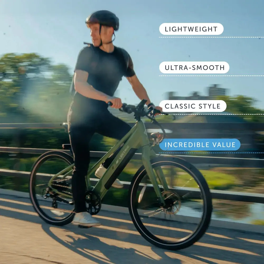 Lectric XPress Lite electric bike in Pine Green, side view, against a white background