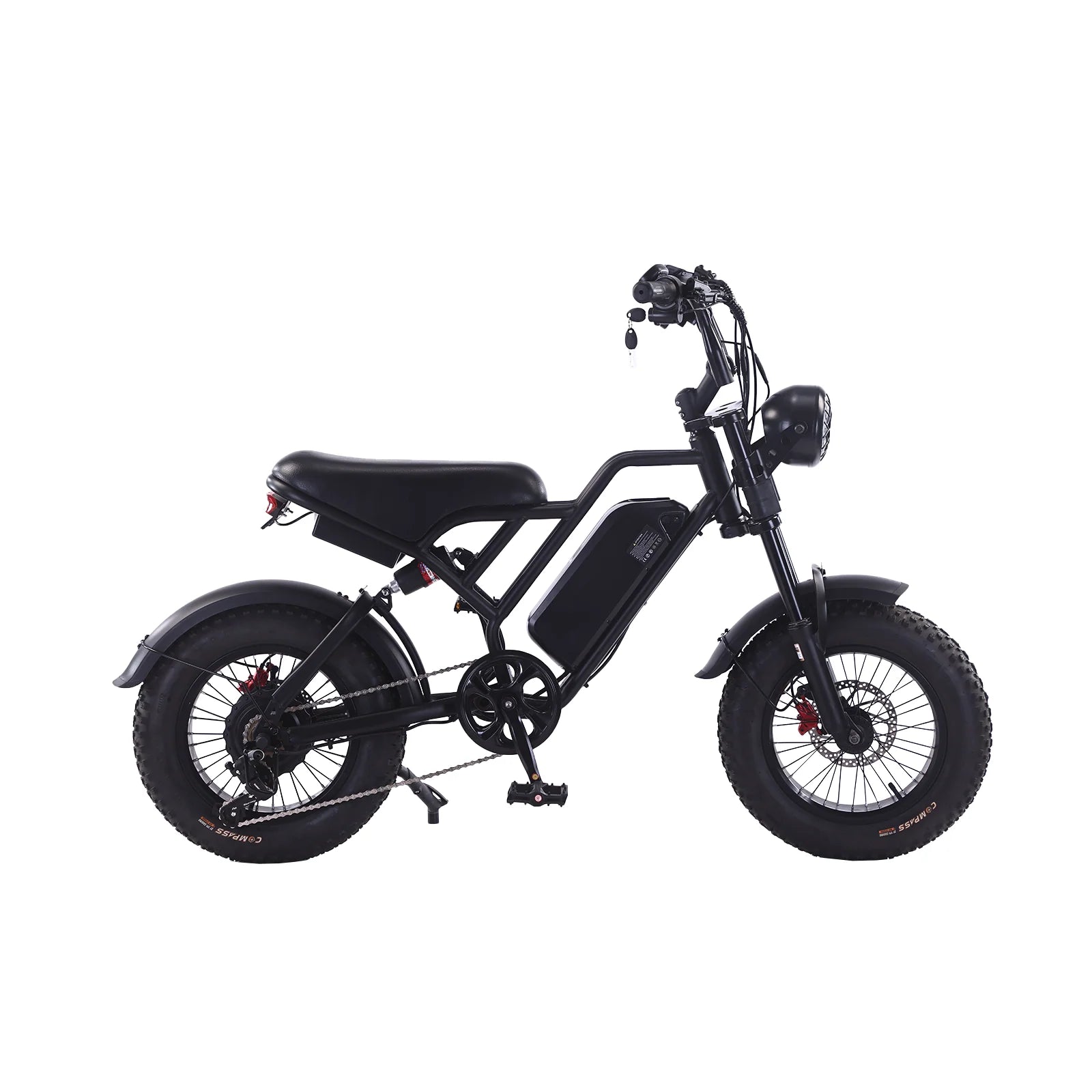 Black eBike Ailife A7 Mini, side view, compact frame, modern design, displayed on a white background