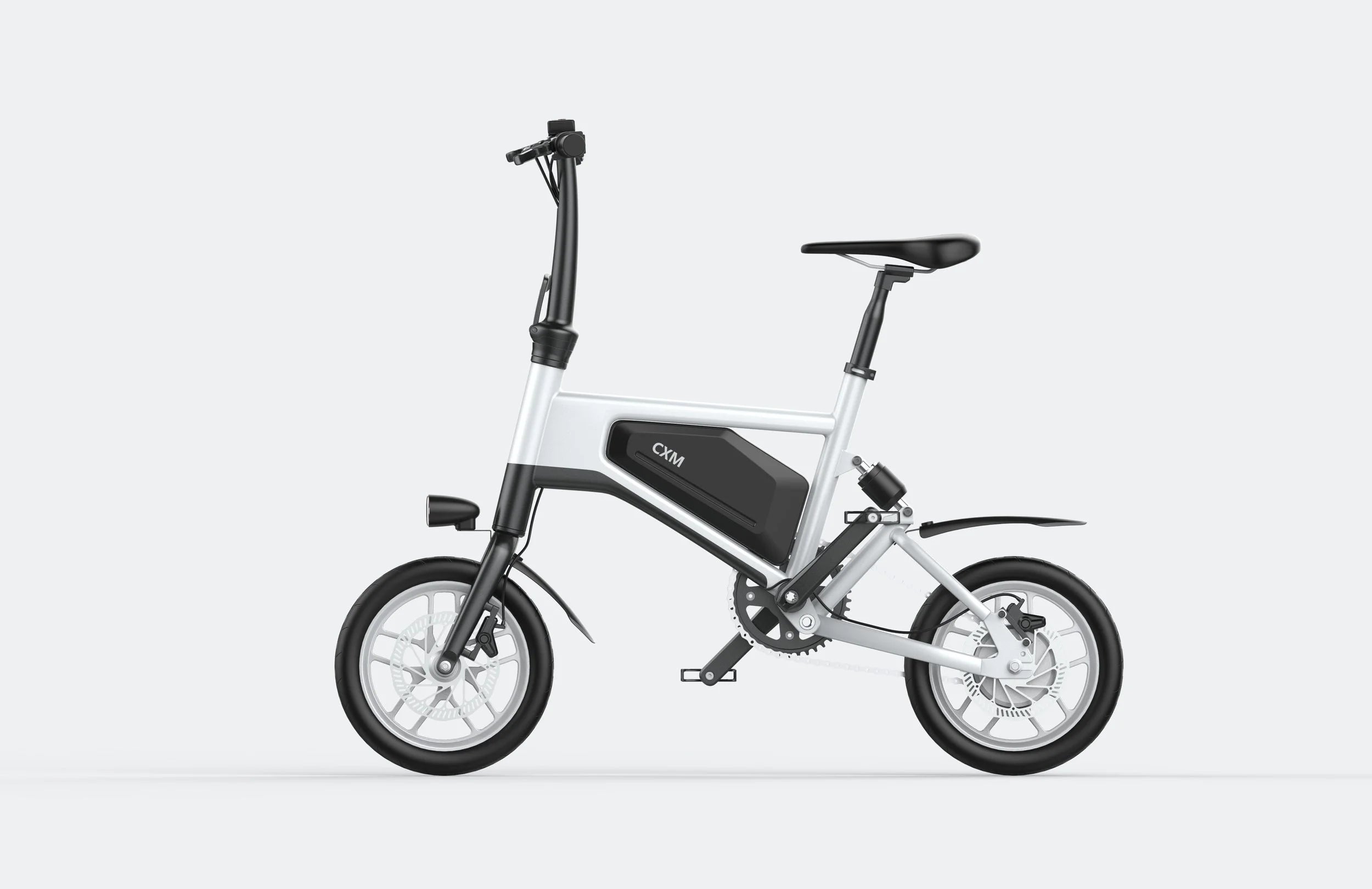 White eBike Ampira X5 side view, showcasing sleek frame design and integrated battery