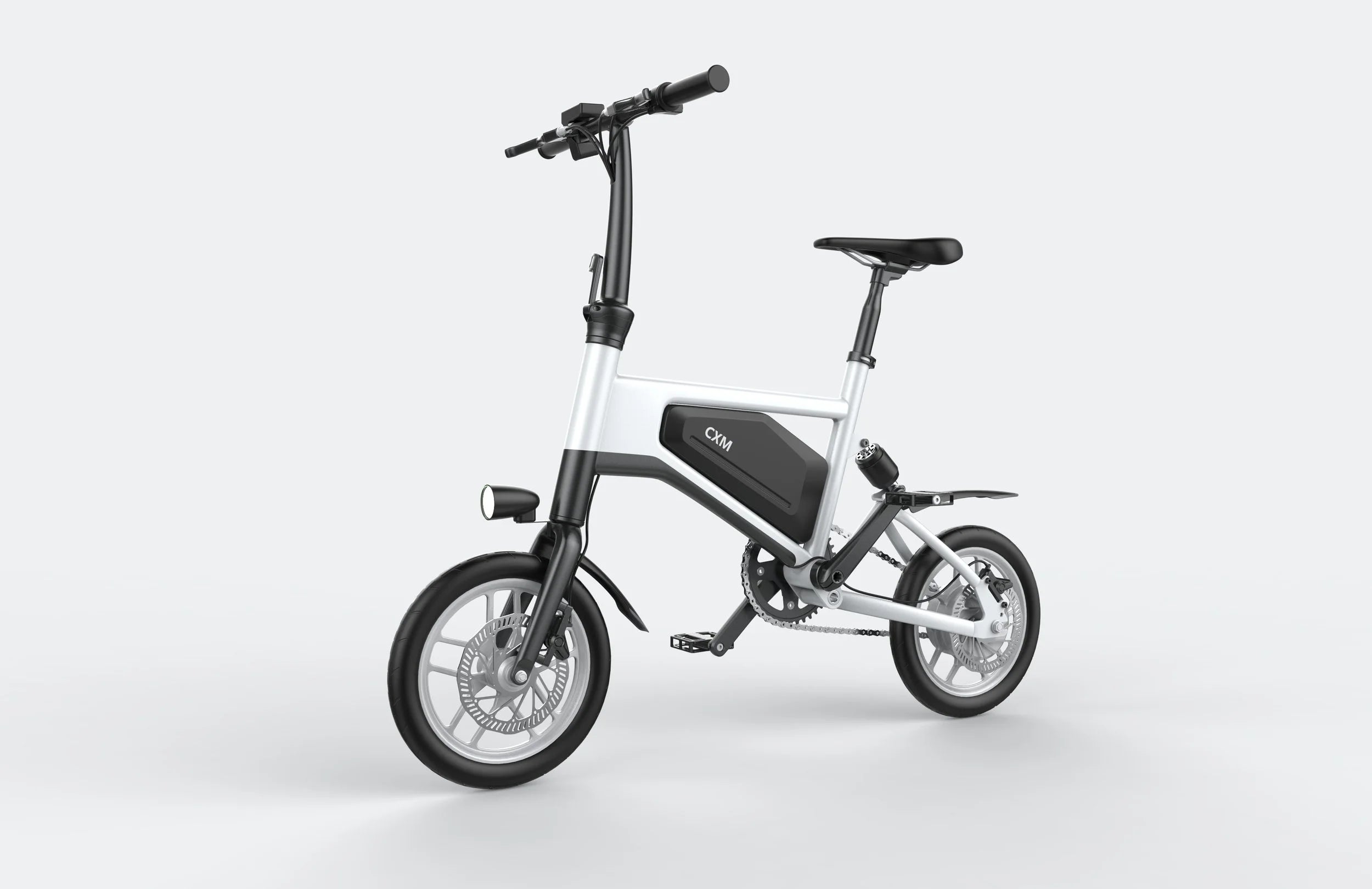 White Ampira X5 eBike, side view, showcasing sleek frame design and integrated battery