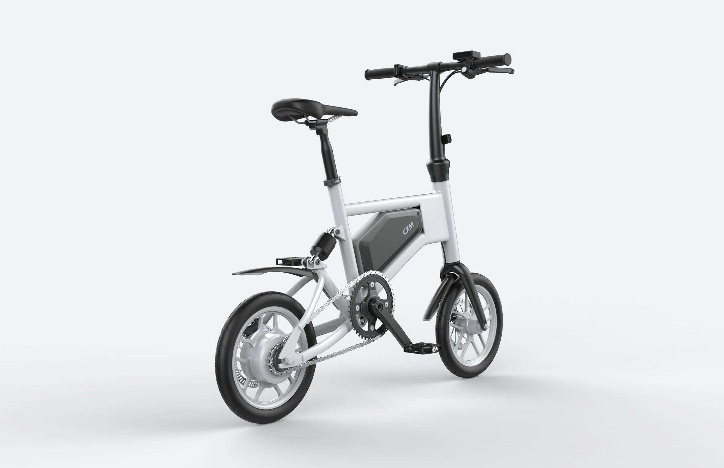 White Ampira X5 eBike, side view, showcasing frame design and wheels