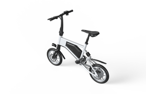 White Ampira X5 eBike, side view, showcasing frame design and wheels against a plain background