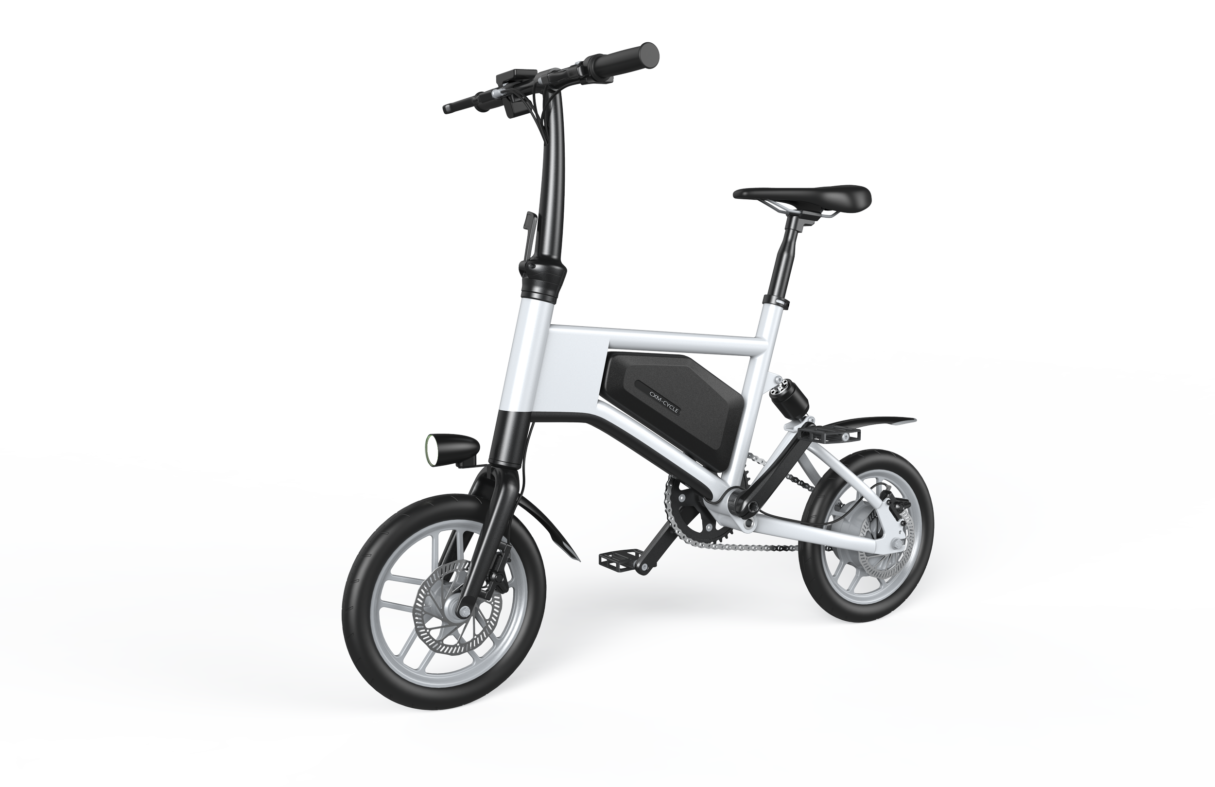 White Ampira X5 eBike, side view, showcasing frame design and wheels