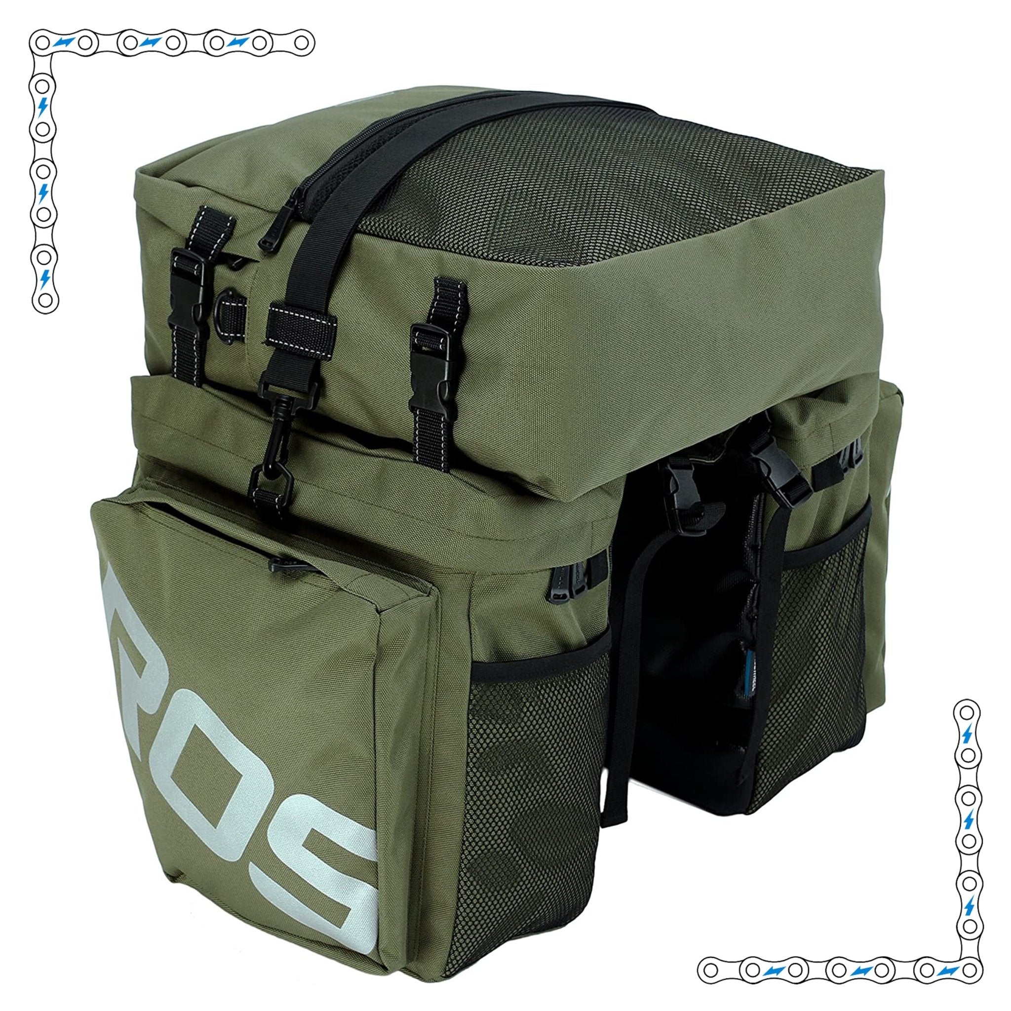 eBike Army Green Triple Canvas Saddle bags for Electric Bike - Accessories - eBike Super Shop