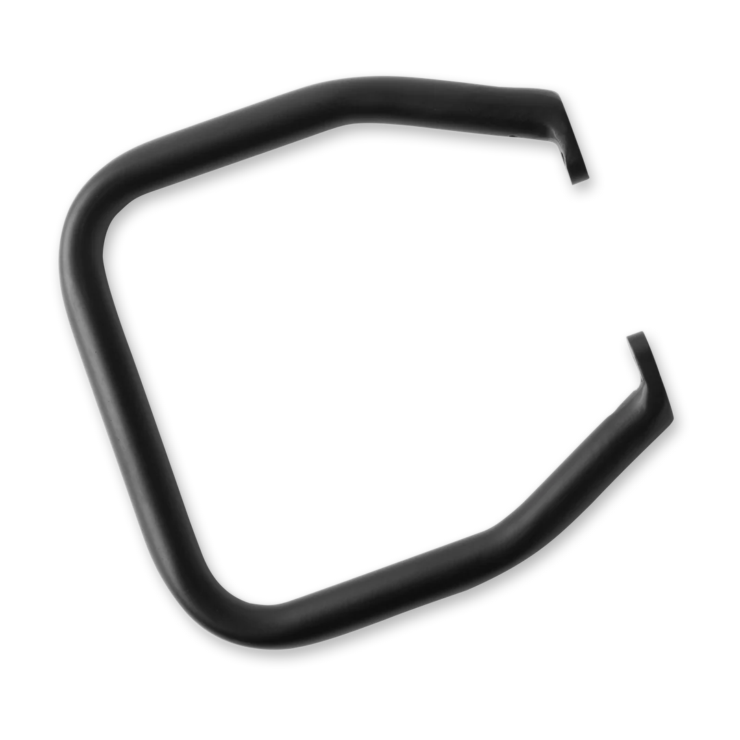 A black eBike backrest accessory attached to the rear cargo rack of a Murf electric bike, shown from a side angle against a plain background.