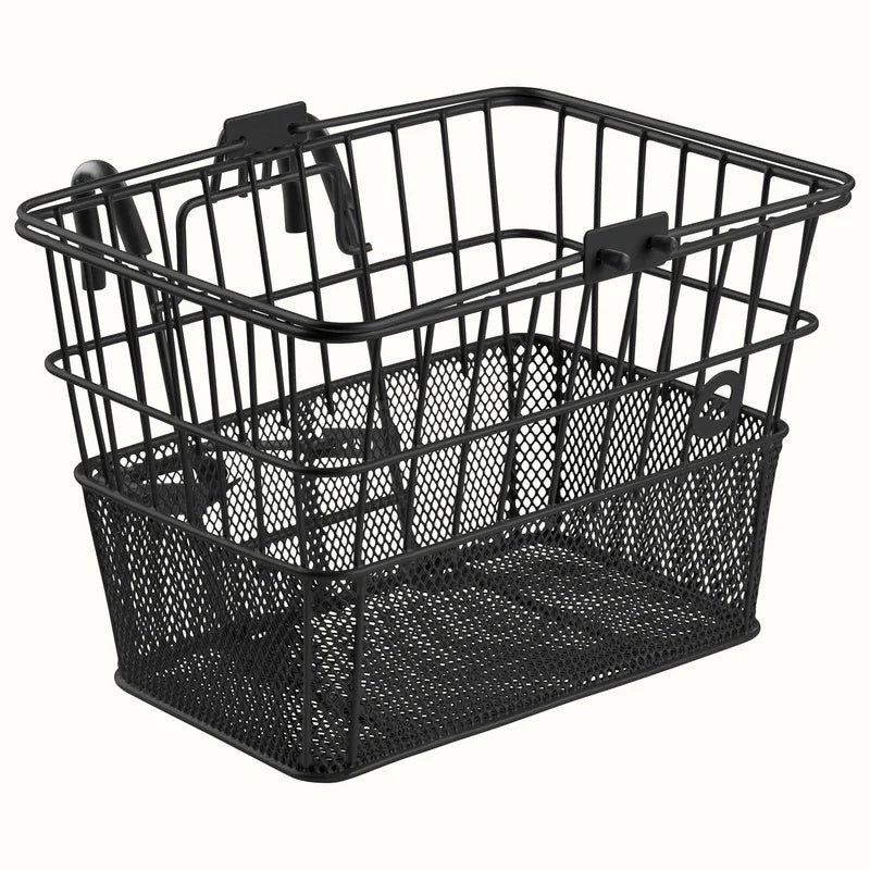 Black Retrospec Apollo steel eBike basket attached to a bicycle
