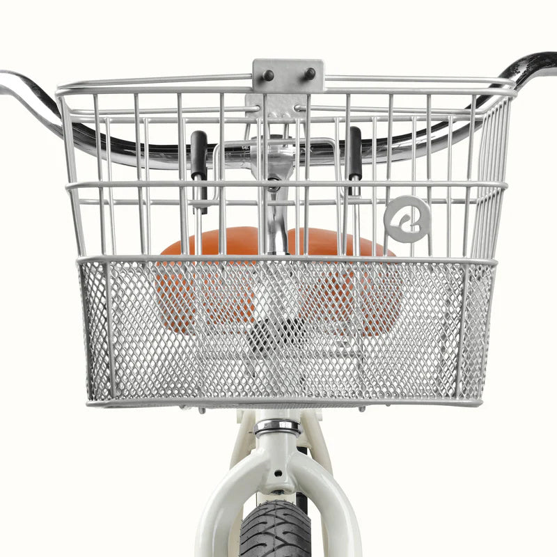 Silver Retrospec Apollo steel eBike basket attached to a bicycle, product image, side view
