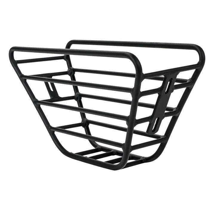 Side view of the Revi Cougar Pro eBike with a black front basket accessory attached, displayed on a white background.